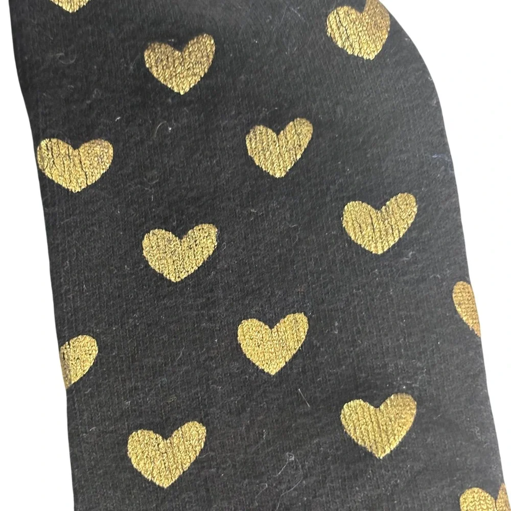 Kids Footed Tights Girls L 12-16 Black Gold Hearts Foil Footed‎ Sparkle Dance